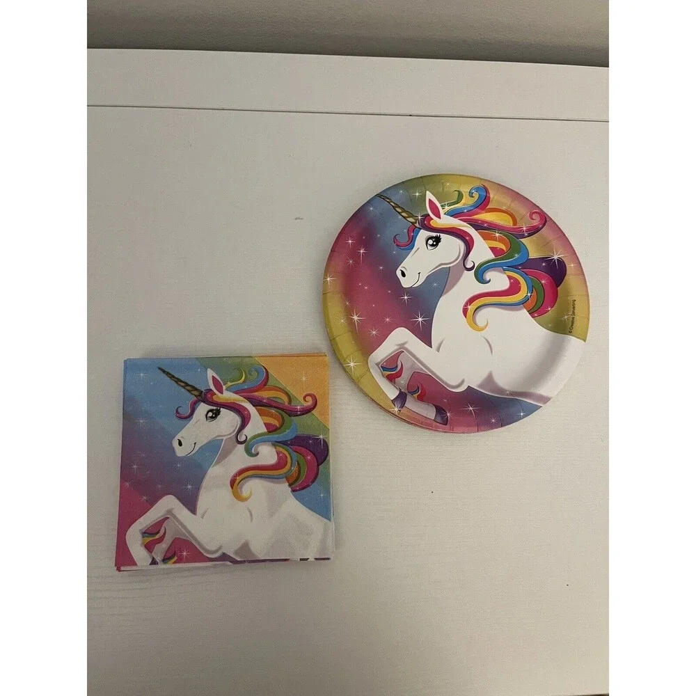 Unicorn Rainbow Party Pack for 16 People | Cake Plates & Napkins
